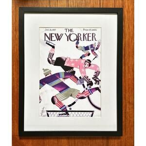 Framed 1927 The New Yorker Magazine January 15 Constantin Alajalov Hockey